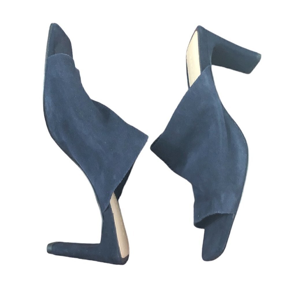 ZARA WOMAN Mule Heels Women's Size 6.5 Blue Square Toe Slip On  Faux Suede - Picture 11 of 12